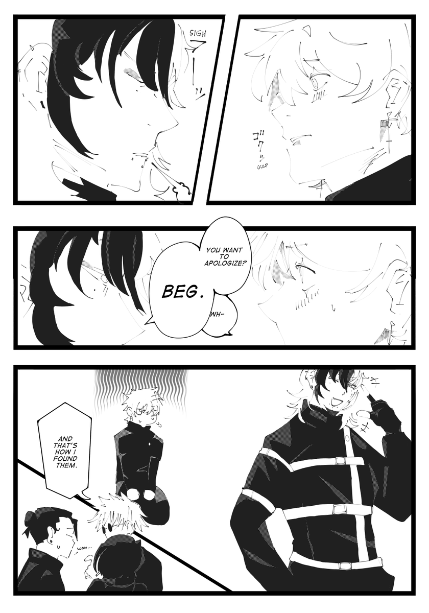 gree_ted's tweet photo. tried to draw in the jjk manga style w/ me and my friend's ocs + sashisu in the corner i guess https://t.co/wp1onWfl6E