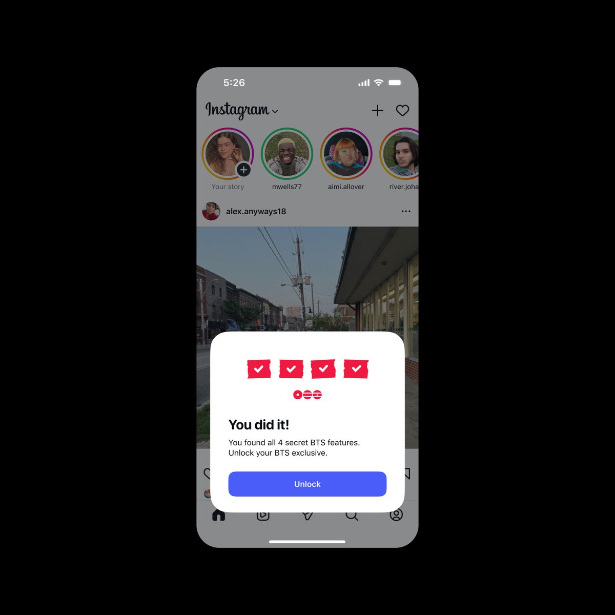 #BTSARMY, we’ve got a surprise for you 👀 Unlock an exclusive message from <a href="/bts_bighit/">BTS_official</a> by finding 4 secret features across Instagram 💜