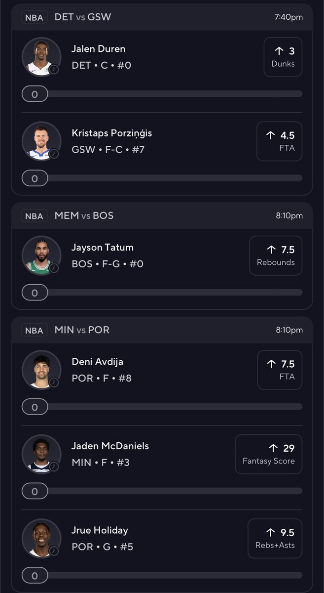 🚨🏀 NBA Mar. 20th Props 🏀🚨

🔺 Jalen Duren o3.0 Dunks
🔺 Kristaps Porzingis o4.5 FTA
🔺 Jayson Tatum o7.5 Rebounds 
🔺 Deni Avdija o7.5 FTA
🔺 Jrue Holiday o9.5 RA
🔺 Jaden McDaniels o29.0 FS

#NBA #NBAX  #PrizePicks #NBAPicks #GamblingX #PropBets #PlayerProps #DFS