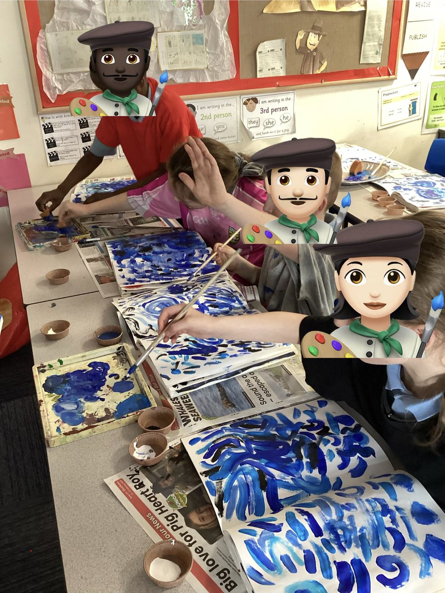 belindajohn71's tweet photo. Spending the end of the day with Year 3 creating our backgrounds for our Van Gogh inspired landscapes #brushtechnique #paintingtools #brushmarks #colourmixing https://t.co/9ZRbZhFVR5