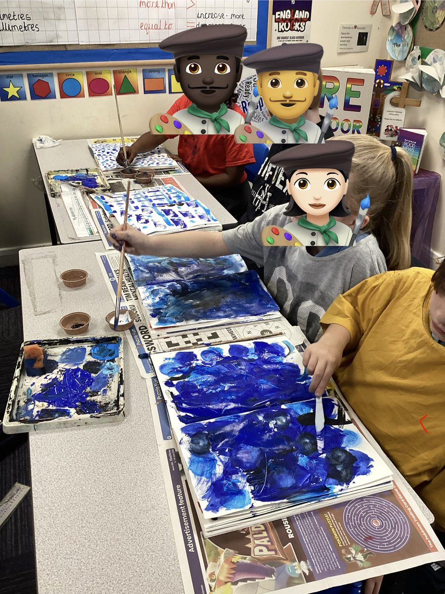 belindajohn71's tweet photo. Spending the end of the day with Year 3 creating our backgrounds for our Van Gogh inspired landscapes #brushtechnique #paintingtools #brushmarks #colourmixing https://t.co/9ZRbZhFVR5