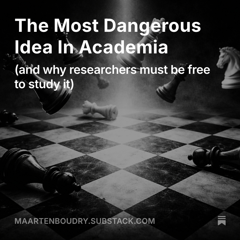 mboudry's tweet image. The Most Dangerous Idea In Academia

(and why researchers must still be free to study it)

"If you are not prepared to extend academic freedom to ideas you fiercely disagree with, you do not really believe in academic freedom."
#race #iq