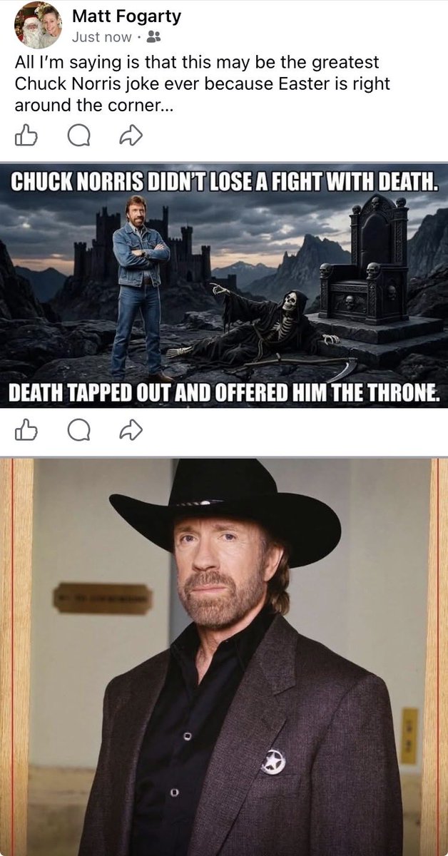 RealFogarty's tweet photo. All Im saying is that this may be the best #ChuckNorris joke ever because Easter is right around the corner… https://t.co/Mx2LsytVi7