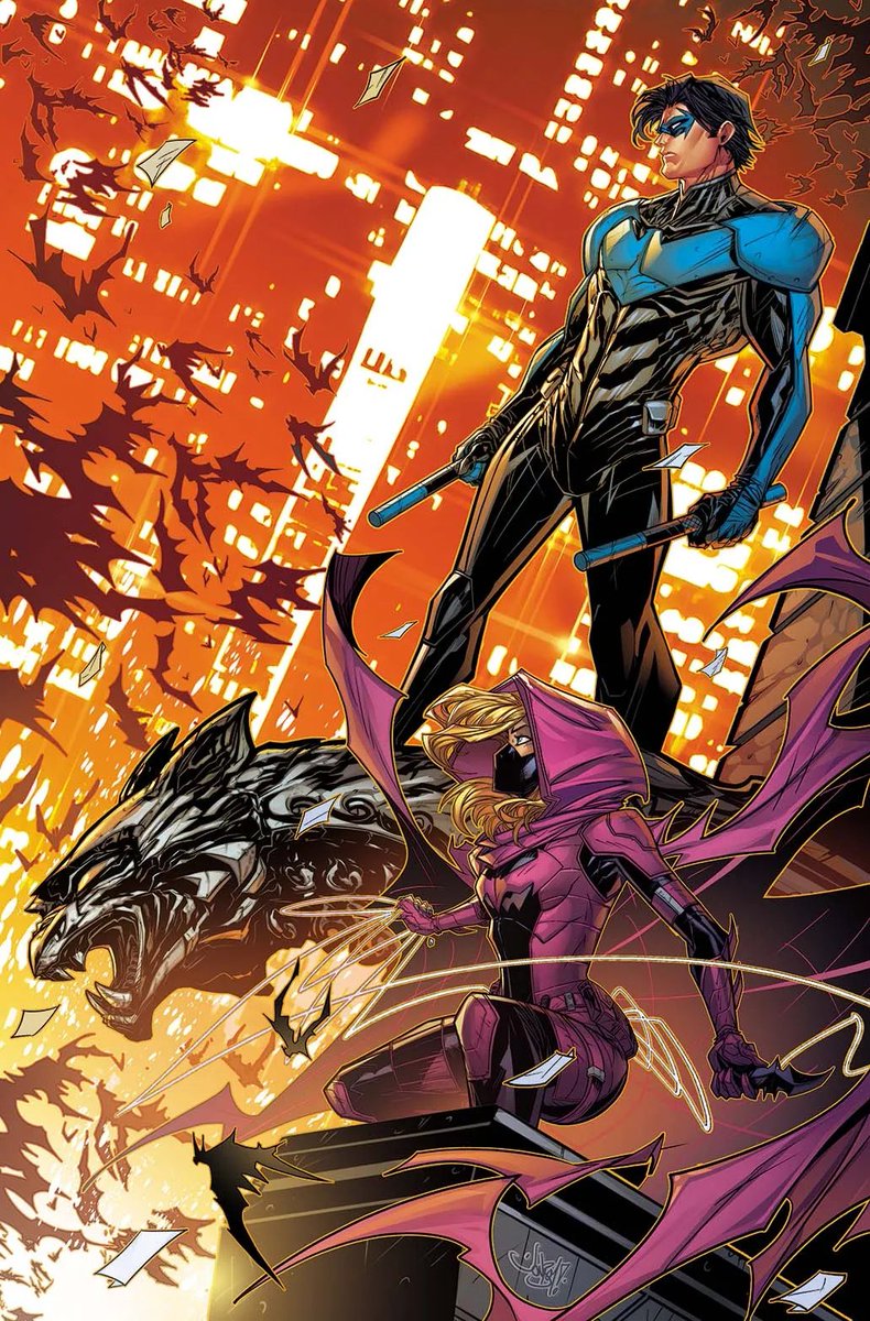 T| Asa Noturna e Batgirl (Stephanie Brown) em capa alternativa de New Titans #36 por Jonboy Meyers