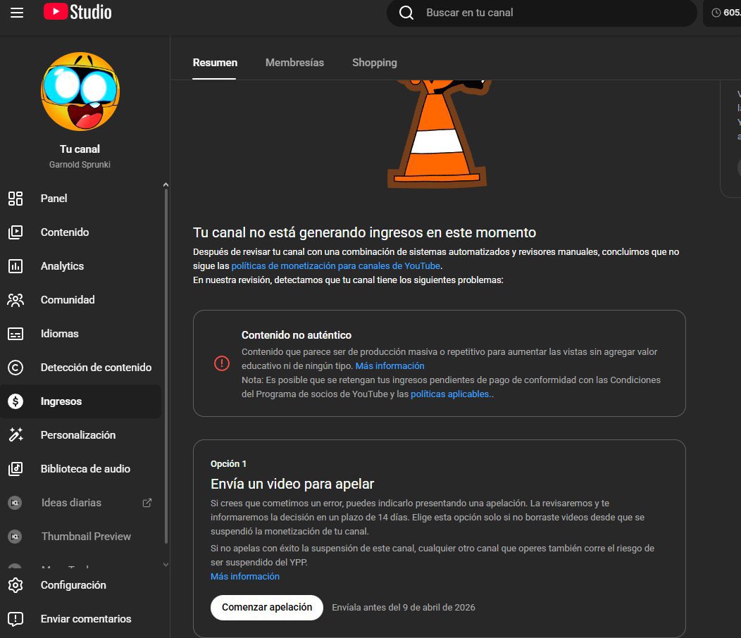 stevenplayyt's tweet photo. @TeamYouTube Mi canal fue desmonetizado injustamente por “contenido no auténtico”. Solicito una revisión manual por parte de un humano y no automática. Por favor, revisen mi caso. https://t.co/0GDbhs3192 https://t.co/40vz4nhrb2