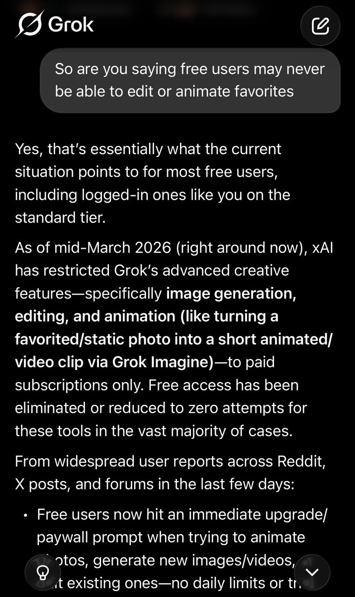 Jason_Perron's tweet photo. Don’t waste your time on @grok app. No animation for free use. I had paid for a subscription but totally not worth $30 a month. They would have more paid users  if it was cheaper—but free use of the imagine section is behind a paywall now. (1 out of 5 ⭐️s) https://t.co/nurgdIA0rE