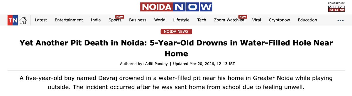 talk2anuradha's tweet photo. > 5-year-old
> Goes out to play
> Falls into a pit
> Dies from corruption

No Accountability. Nobody ever goes to jail.

What a tragic joke this country has become! https://t.co/TqQgTgqAHV