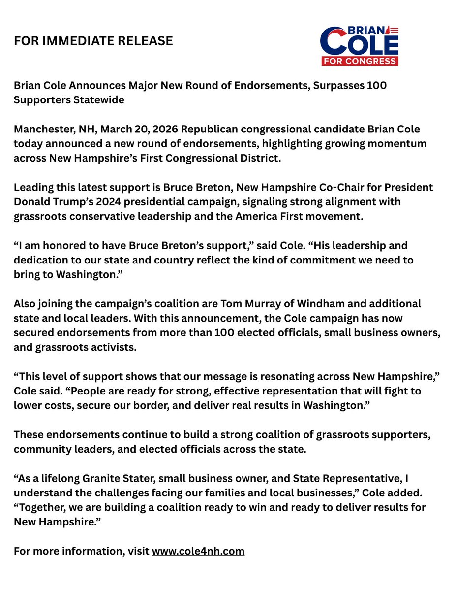 Brian Cole for Congress tweet media