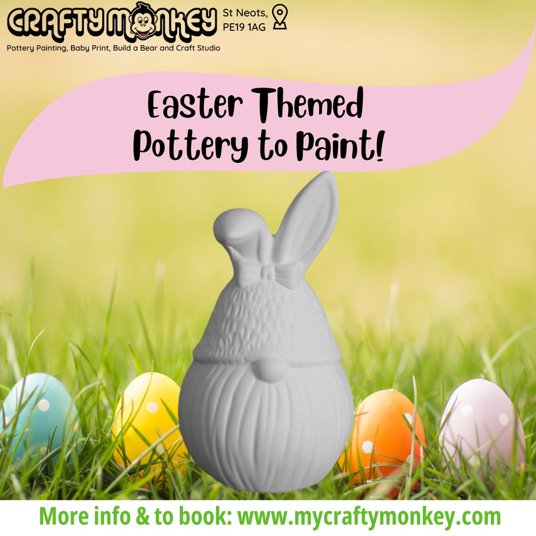 MyCraftyMonkey's tweet image. Why settle for a bunny when you can paint your very own Easter Gnome? Cute, quirky, and totally you – these little guys are perfect for adding some charm to your Easter celebrations. 🎨✨

#EassterGnome #PotteryPainting #CraftyMonkeyFun #EasterCrafts #GetCreative #PotteryLove
