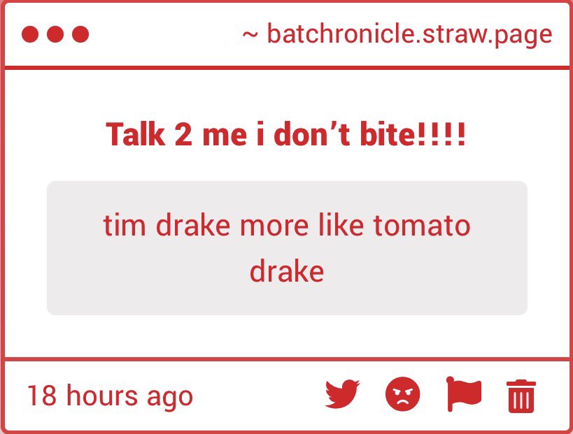 batchronicle's tweet image. #ROASTED. tim drake’s the kind of white guy who turns tomato-beet red when embarrassed