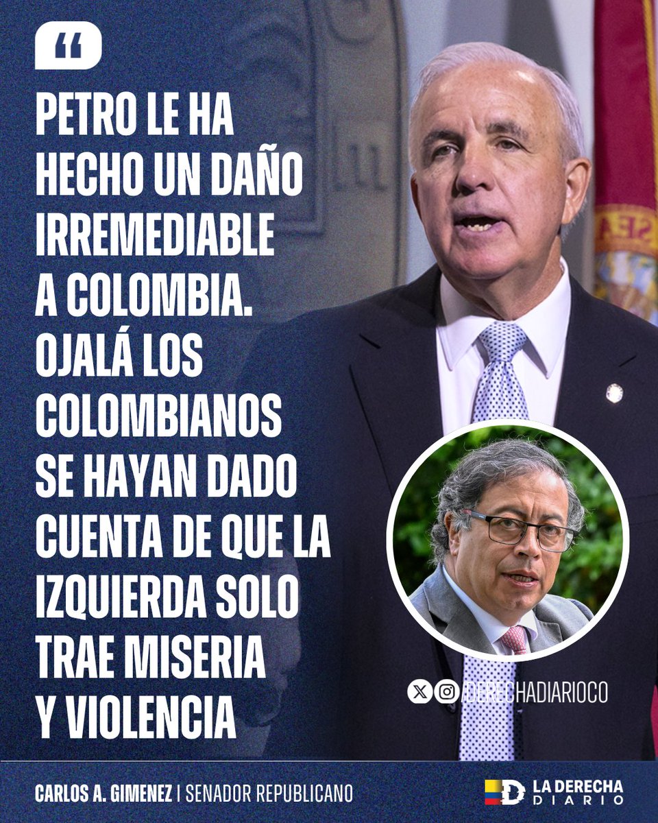 🚨🇨🇴🇺🇸 | CONTUNDENTE: El senador republicano Carlos A. Giménez: “Petro le ha hecho un daño irremediable a Colombia. Ojalá los colombianos se hayan dado cuenta de que la izquierda solo trae miseria y violencia”, en referencia al impacto del gobierno del narcocomunista en el país.