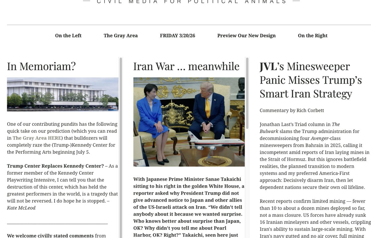 Contributing Pundit Rich Corbett takes issue with column calling Trump's naval strategy in the Strait of Hormuz an "oopsie," in the right column.
thehustings.news
