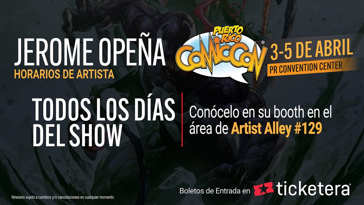 PRCOMICCON's tweet photo. 🔥✨ Itinerario de Jerome Peña en el #PRComicCon2026

El artista Jerome Opeña, reconocido por su increíble trabajo en X-Men, The Avengers, Infinity y Seven to Eternity, estará presente TODO el fin de semana en el #ArtistAlley del #PRComicCon✨

#SienteElHype y aprovecha la oportunidad de conocerlo en su mesa, compartir con él, y ver de cerca el talento de uno de los grandes del cómic moderno.

🎟️ Boletos exclusivamente por @Ticketera: https://t.co/sQXXLwSX2k ¡Cantidades limitadas!