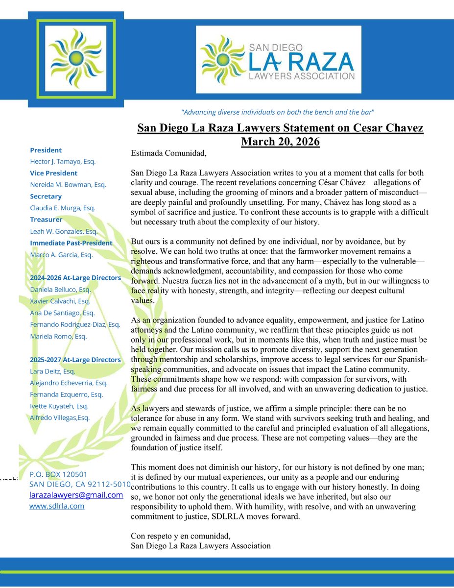 San Diego La Raza Lawyers Association tweet media