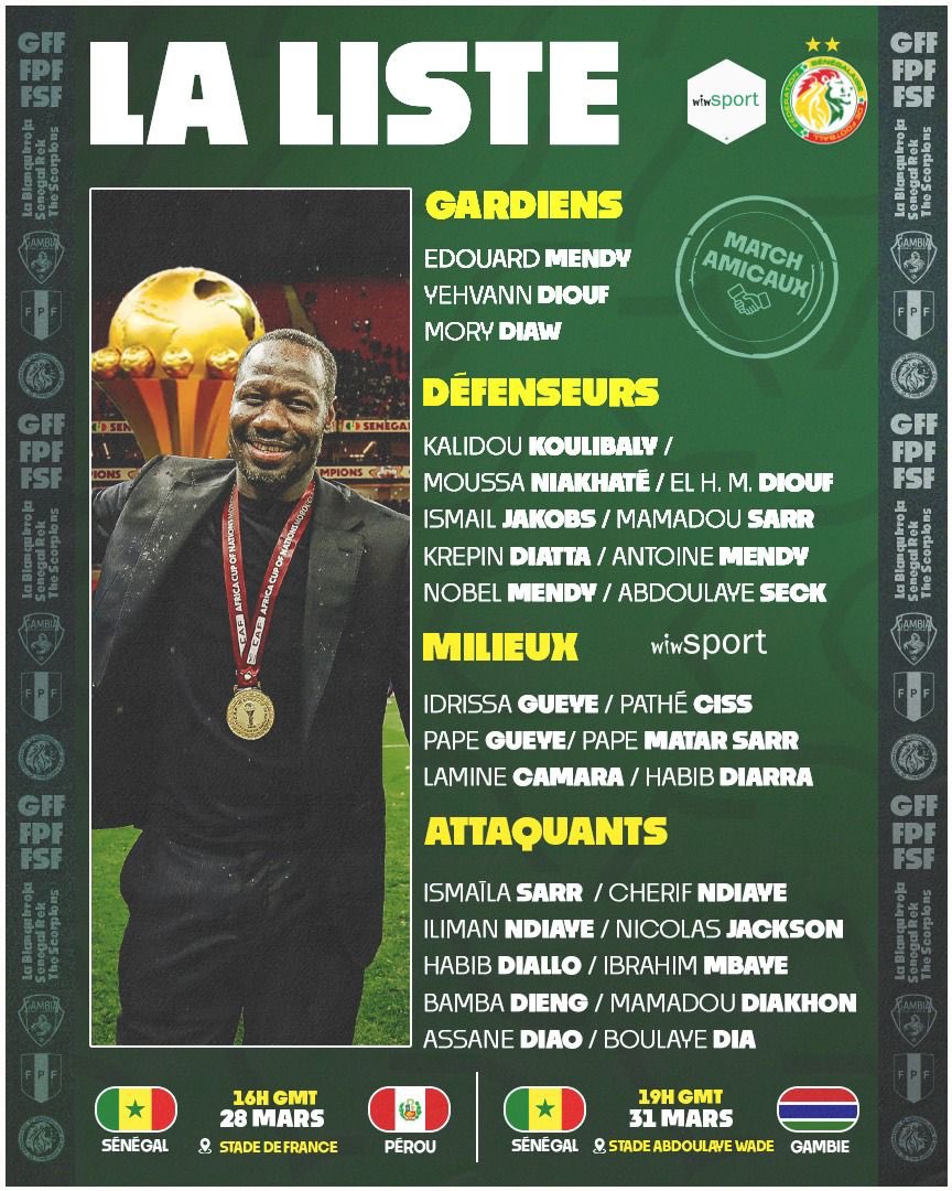 djibril_12's tweet photo. La liste de l’équipe nationale du Sénégal pour les matchs amicaux de Mars avec des nouvelles têtes. https://t.co/btcQu3eylp