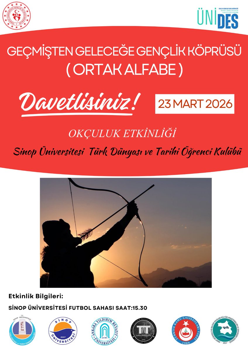57Turkav's tweet photo. Sinop TÜRKAV paydaşlığında;
Sinop Üniversitesi Türk Dünyası ve Tarihi Öğrenci Kulübü ile Ankara Yıldırım Beyazıt Üniversitesi Tarih Topluluğu tarafından yürütülen ÜNİDES projesi kapsamında gerçekleşecek etkinliklerimizde sizleri aramızda görmekten onur ve mutluluk duyarız. https://t.co/ggz7Y2UdI7