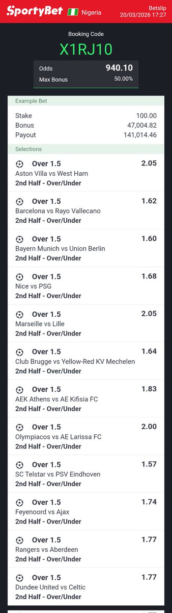 2ND HALF OVER 0.5
800+ ODDS WBW2EX

2ND HALF OVER 1.5
900+ ODDS X1RJ10

SATURDAY/SUNDAY 
✅️✅️✅️

<a href="/Kingkuti_/">👑 Daddy Fernandes 👑 🇳🇬🇲🇽🇨🇦</a> <a href="/Lexybabs/">Lexybabs</a> <a href="/plutostats/">Maximus 🪐</a> <a href="/TonyTon18203537/">GG-Boy</a> <a href="/Tee4real_/">Prynzz Teeh👾</a> <a href="/EmyAdooh/">Emy_Gcakes</a> <a href="/Joshkin48/">Joshkin</a> <a href="/jeffre__/">𝗝𝗘𝗙𝗙𝗥𝗘 🍀🎯 🕊️</a> <a href="/sportingking365/">Sporting King</a> <a href="/Mrbankstips/">MrBanks💰</a> <a href="/LouieDi13/">B I G L O U I E 🫵🏾</a>