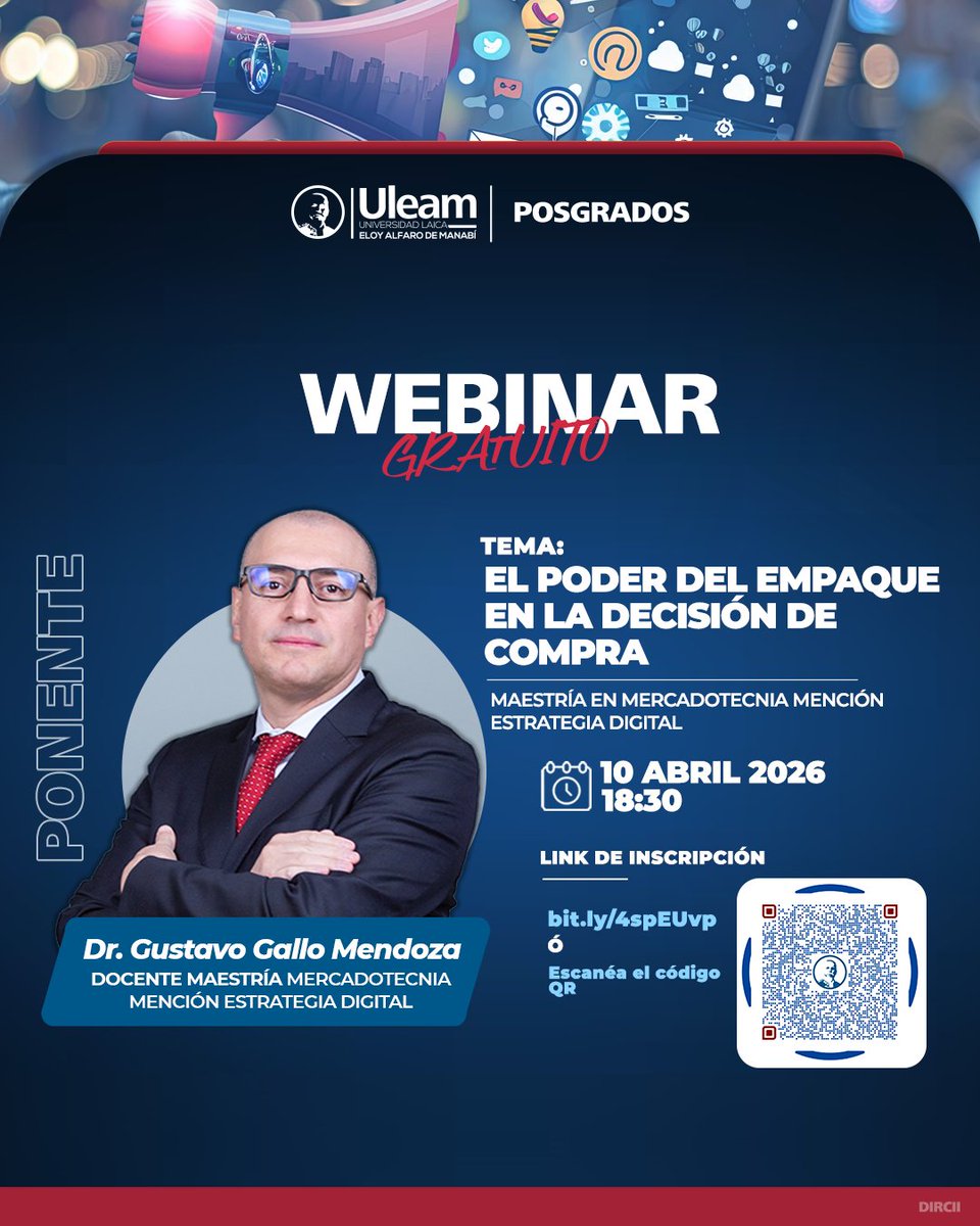 UleamEcuador's tweet photo. ¿Sabías que el empaque puede decidir una compra en solo segundos? 📷
Participa del  webinar gratuito donde descubrirás cómo el empaque influye en el comportamiento del consumidor.
 Regístrate aquí:
https://t.co/g20PmCei1q https://t.co/afUZGXMDb2