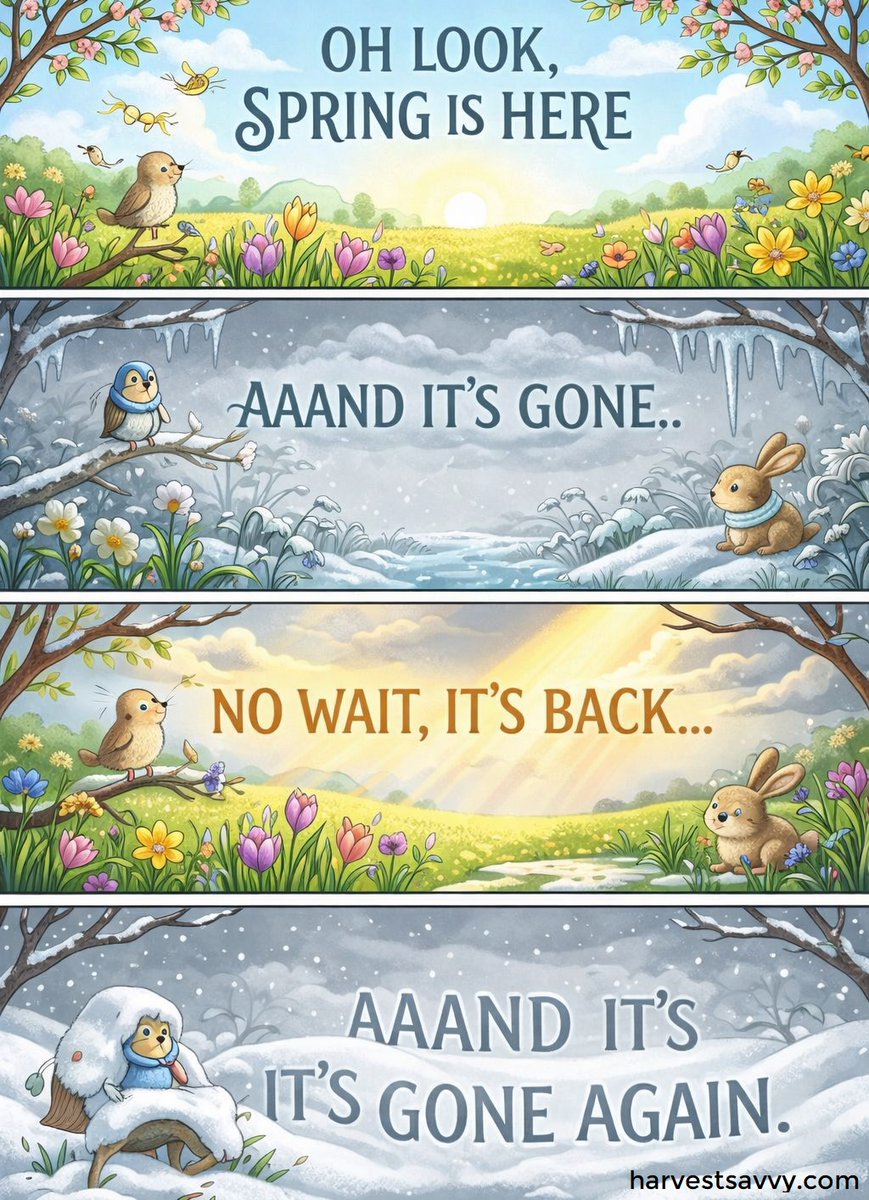 HarvestSavvy's tweet image. Spring is trying. Winter isn’t letting go…

#SpringWeather #FalseSpring #WinterIsBack #GardenLife #NatureHumor #SpringVibes #SeasonShift #GardenLaughs #HomesteadLife #WeatherWhiplash #BackyardNature #EarlySpring