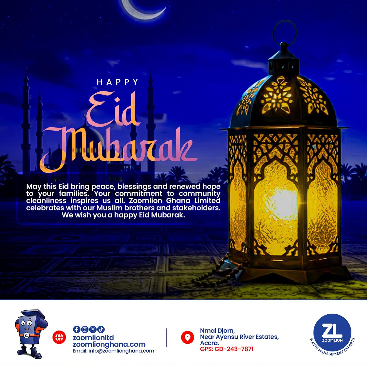 Eid Mubarak 🌙
<a href="/ZoomlionLtd/">Zoomlion Ghana Limited</a> wishes all Muslims a joyful and blessed Eid ul Fitr. 

May this special day bring you happiness, peace, and prosperity. 

Wishing you and your loved ones a wonderful Eid celebration!

#ZoomlionInterventions
Chuck Norris Neymar Landlord Same Same Amorim