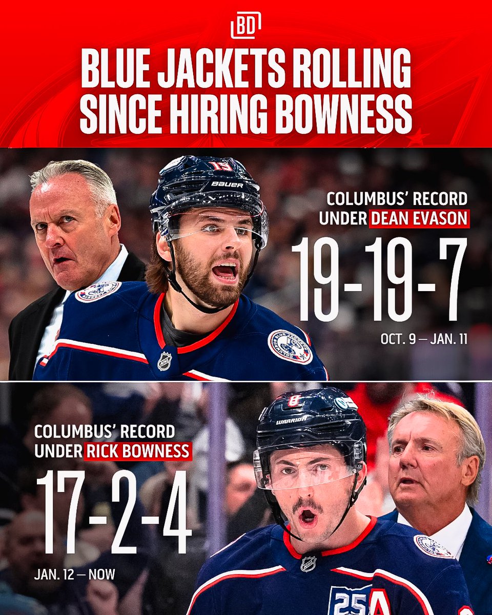 BarDown's tweet image. Rick Bowness really came out of retirement to lead a midseason Blue Jackets turnaround 👀👏

(H/T @ESPNInsights)