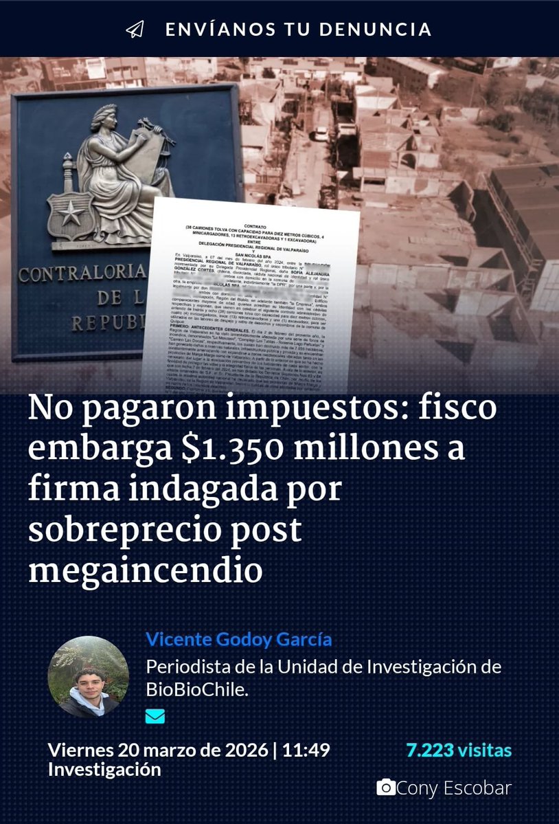 Se acuerdan de San Nicolas SpA? La empresa del cabro chico encargada de la reconstrucción en Viña?

Los embargaron por 1350 millones de pesos

GRANDE PRESIDENTE KAST, ES JUSTO LO QUE VOTE 🇨🇱