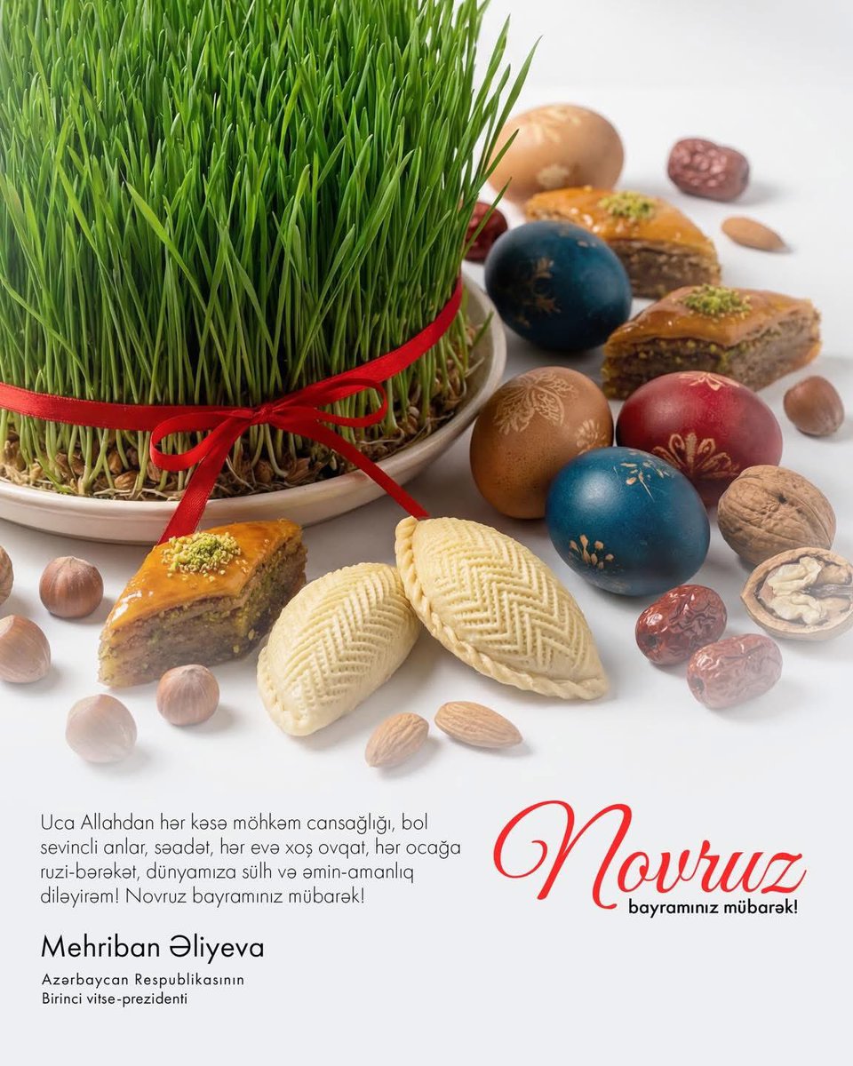 Birinci vitse-prezident Mehriban Əliyeva Novruz bayramı münasibətilə paylaşım edib.