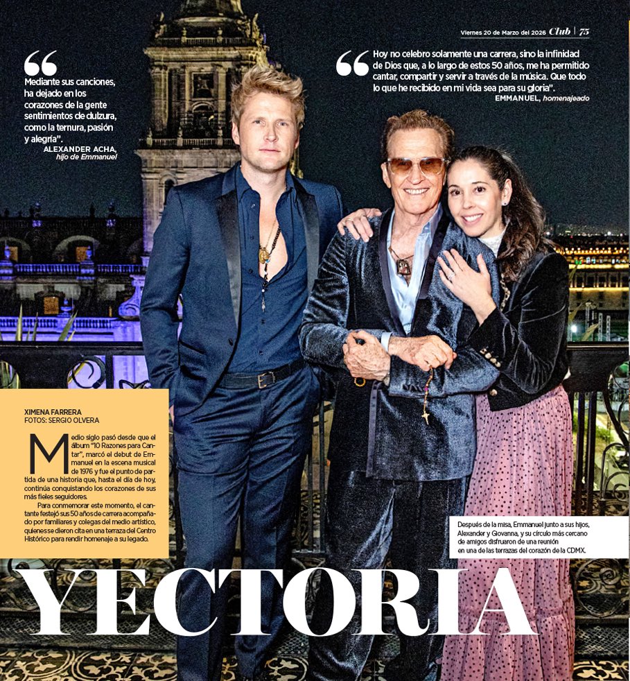 Rodeado de amigos que agradecieron su amistad, ejemplo y todo lo que ha dado a la música, @emmanueloficial festejó 50 años de carrera artística con una misa de acción de gracias en la Catedral Metropolitana de la Ciudad de México. 
#ReformaClub
