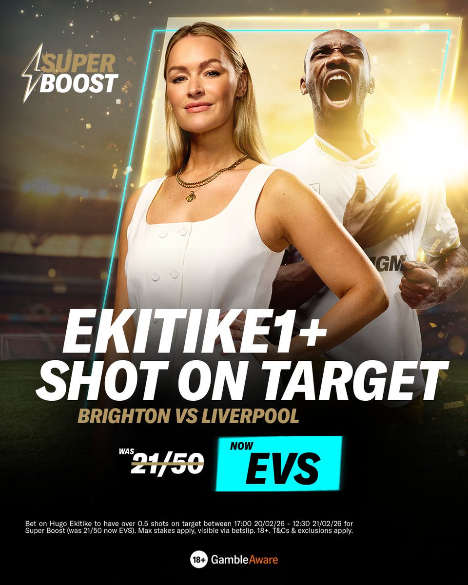 BetMGMUK's tweet image. 🎯 Huge Ekitike scored twice vs Brighton in the reverse fixture

We're 𝗦𝗨𝗣𝗘𝗥 𝗕𝗢𝗢𝗦𝗧𝗜𝗡𝗚 him to have a shot on target vs Brighton to 𝗘𝗩𝗘𝗡𝗦 🚀

Add to slip 🔗 betmgm.uk/4sRB0vz

#SuperBoost #BHALIV