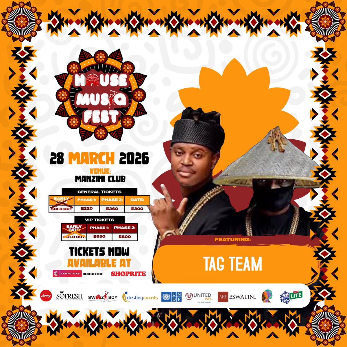 Tag Team takeover incoming! 🔥 
<a href="/tagteam_sa/">Tag Team</a> are set to shut down Manzini Club on 28 March 2026 at HMF 2026 — deep house grooves, Afro vibes, non-stop energy! Phase 2 tickets LIVE: General E260, VIP E800. Early phases SOLD OUT — grab yours at Computicket, BoxOffice, Shoprite NOW!