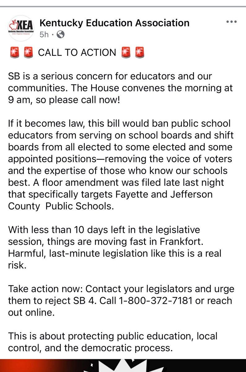 SENATE MAJORITY CAUCUS CORRECTS 
MISINFORMATION REGARDING SB 4

Kentucky Education Association offers half truths and misinformation to its members

FRANKFORT, Ky. (March 20, 2026)—The following is a response from a Kentucky Senate Majority Caucus spokesperson following an