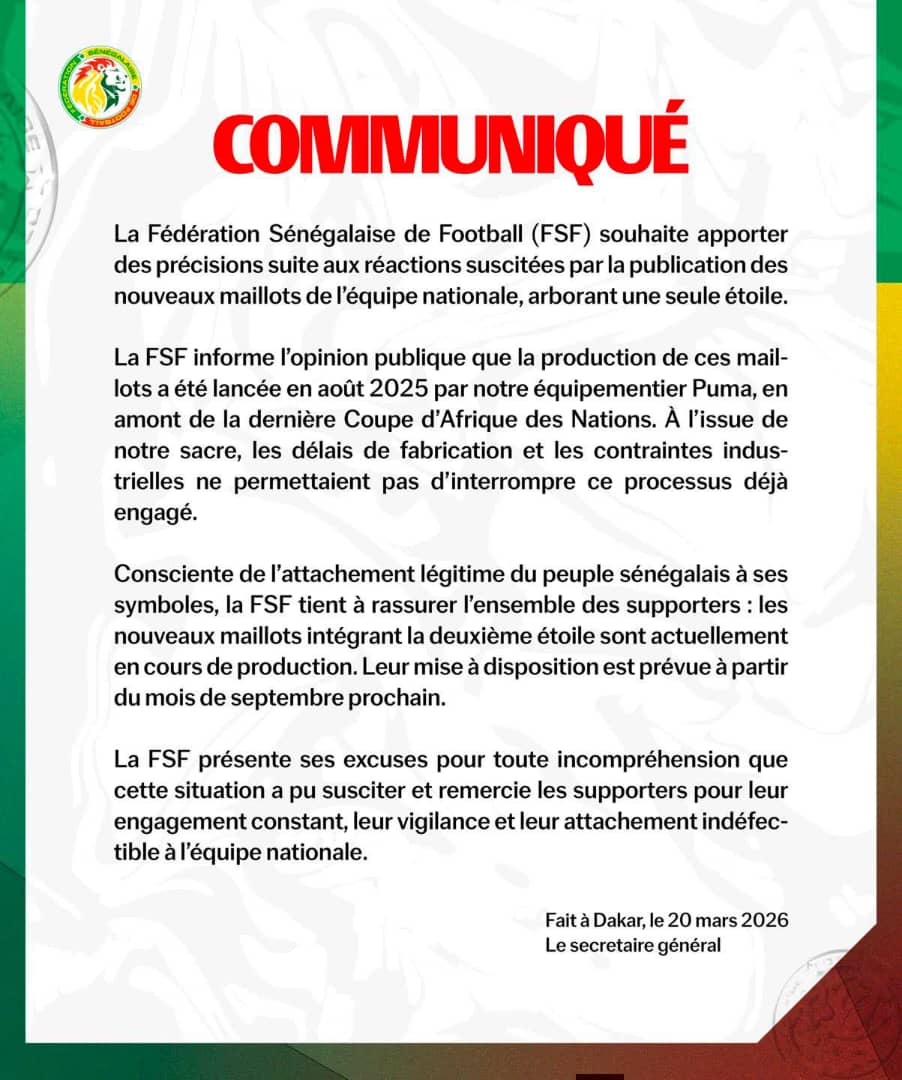 KiliFeuu's tweet photo. 📌Déclaration officielle de la FSF sur le dévoilement des nouveaux maillots de la sélection sénégalaise. https://t.co/H72xpMeJfG