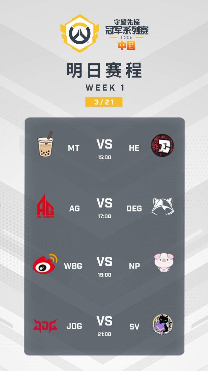 Les affaires reprennent 

Rendez-vous demain midi pour notre 1er match des OWCS Chine Stage 1
Au menu le vainqueur du Last Chance Qualifier Naive Piggy, qui marque les retrouvailles avec LateYoung (ex-Chengdu🐼) et ColdEst (ex-Spark👉)