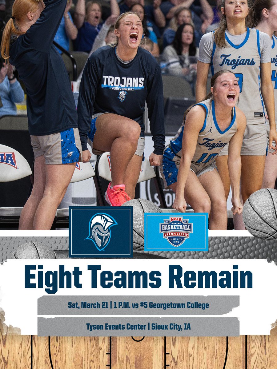 dakotastate_wbb's tweet photo. Into the final eight. ⚔️

The Trojans take on #5 Georgetown College on Saturday at 1 PM with a trip to the Fab Four on the line. 

#GoTrojans #BattleForTheRedBanner https://t.co/Ta5GMuF3U1