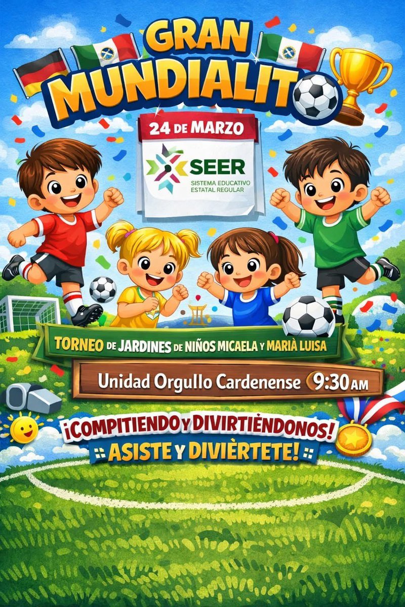 El SEER invita a disfrutar una mañana de convivencia, juego y aprendizaje, donde niñas y niños participarán con entusiasmo. La cita es este 24 de marzo a las 9:30 horas en la Unidad Orgullo Cardenense. El Gobierno del Estado, que dirige <a href="/RGC_Mx/">Ricardo Gallardo Cardona 🇲🇽</a> , continúa impulsando el deporte.