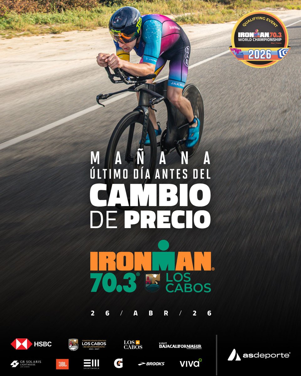 El precio cambia mañana.
Hoy es el momento para asegurar tu lugar en IRONMAN 70.3 Los Cabos.

Regístrate ahora: hubs.ly/Q047Ky870 ​

#ironman #ironman703loscabos #ironmanmexico
