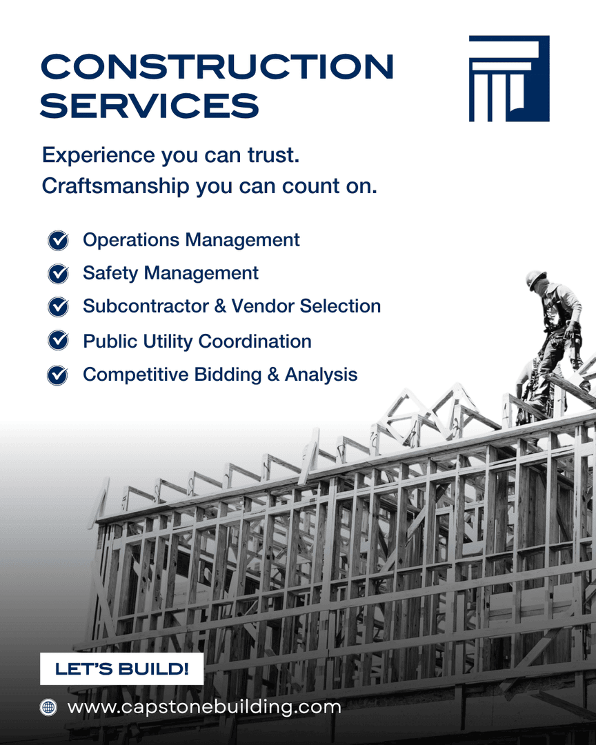 capstonebuild's tweet photo. Construction services that deliver results. Capstone Building Corp. provides operations and safety management, subcontractor and vendor coordination, utility planning, and competitive bidding you can count on. 🛠️ https://t.co/VFaPog2haD