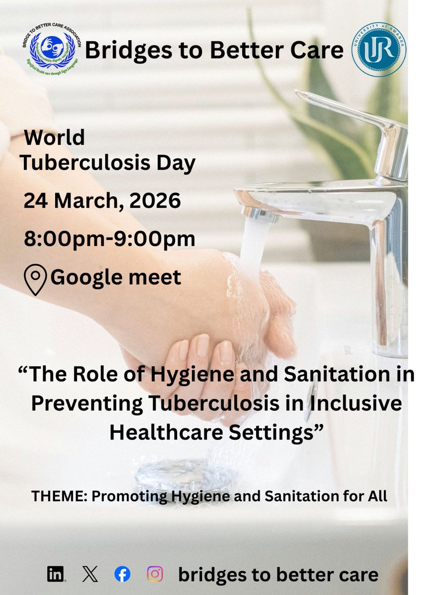 BBCssociatio's tweet photo. On World Tuberculosis Day 2026, BBCA promotes hygiene and sanitation to prevent TB and ensure inclusive healthcare especially for the deaf and hard of hearing. Join us and be part of the change
#WorldTBDay #EndTB #InclusiveHealthcare #HygieneMatters #BBCA #DeafHealth https://t.co/2oVLMakr09