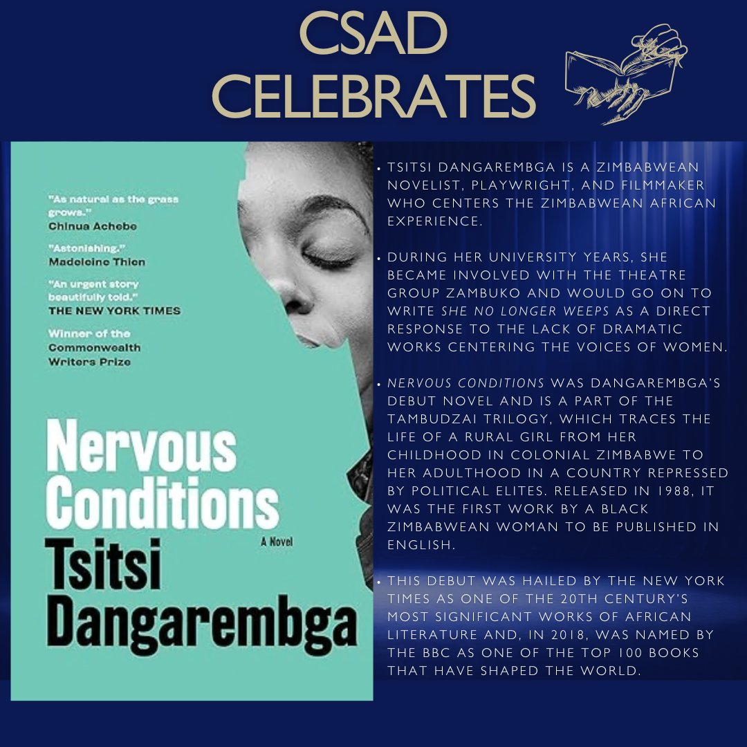 CSADatGSU's tweet photo. This week's Women's History Month post celebrates the work of Zimbabwean novelist, playwright, and filmmaker Tsitsi Dangarembga. Her passion for amplifying the voices of African creatives, especially from Zimbabwe, showcases her dedication to centering Africa on the global stage. https://t.co/JzB7F6D086
