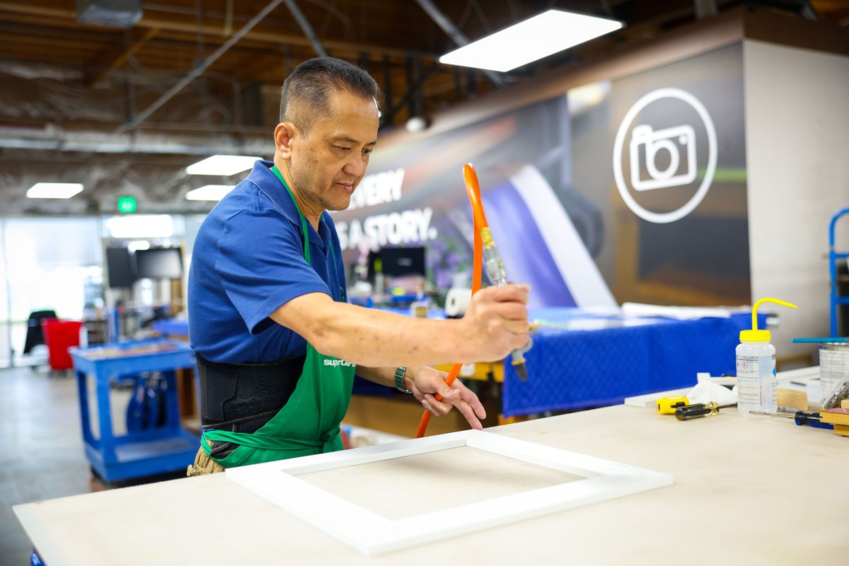 BumbleJax's tweet photo. Every frame we build goes through the hands of someone who genuinely cares about getting it right. Our team is setting the glue, making sure each corner bonds cleanly before the next step. No shortcuts, just solid craftsmanship built into every single piece that leaves our shop. https://t.co/T6KLnNBwlq
