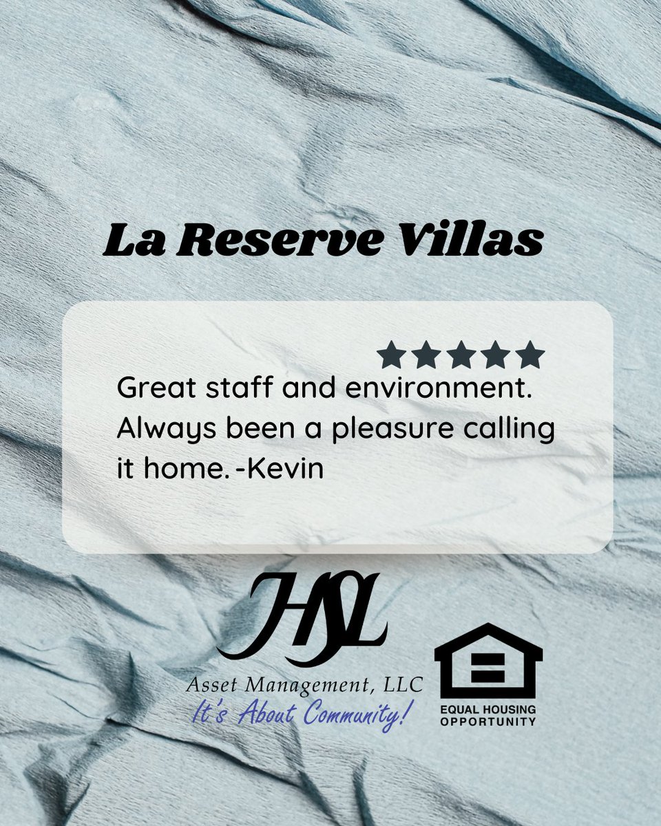 HSLLaReserve's tweet photo. Your feedback keeps us motivated to provide the best living experience possible.

HSL Asset Management, LLC.
[Equal Housing Opportunity] https://t.co/ihoIwBbqMS