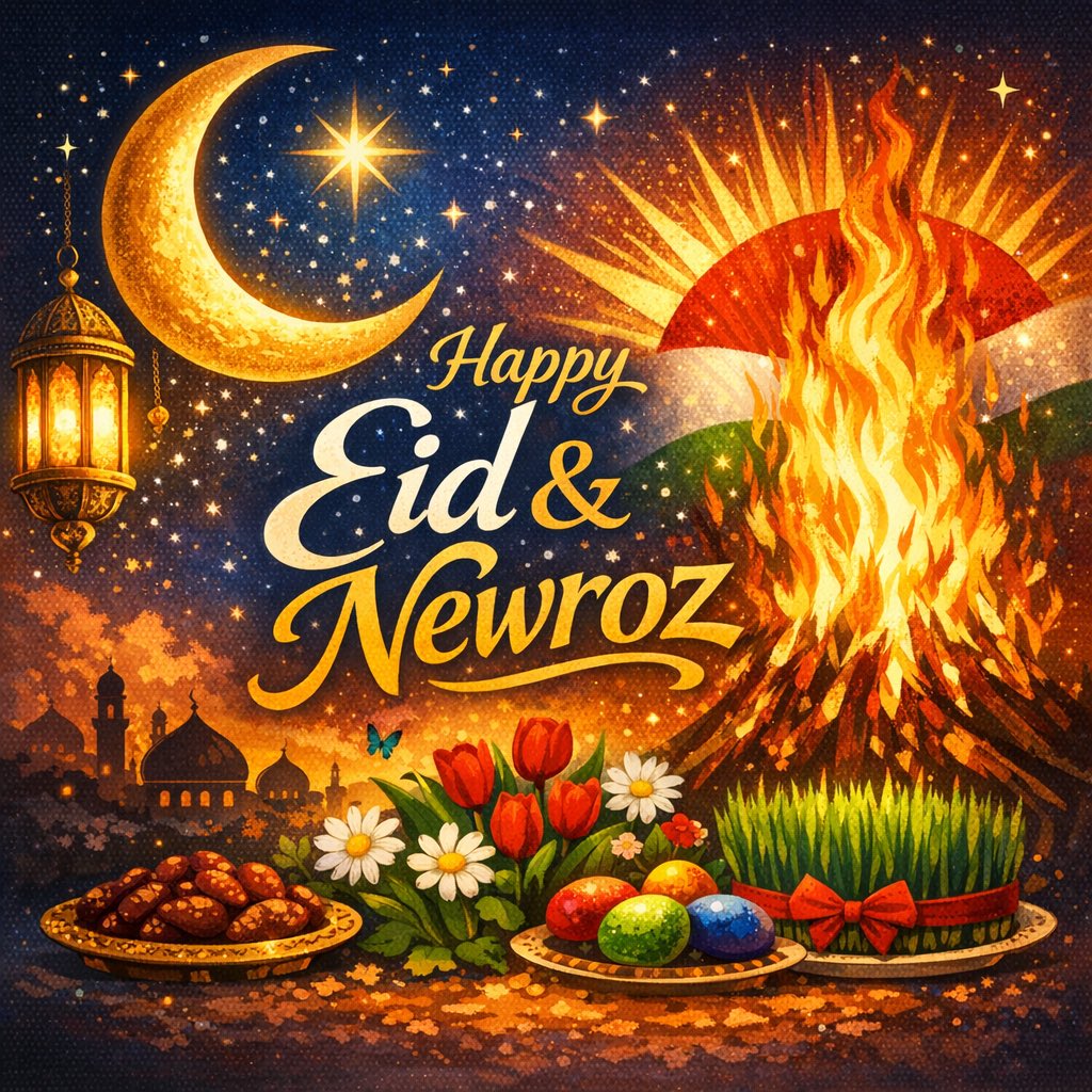 penusaserhilder's tweet photo. Happy Eid 🌙 and Newroz 🔥!

Cejna weyê Newroz û Remezanê pîroz be!

#HappyEid #NewrozPîrozBe https://t.co/LV37AJRO8z