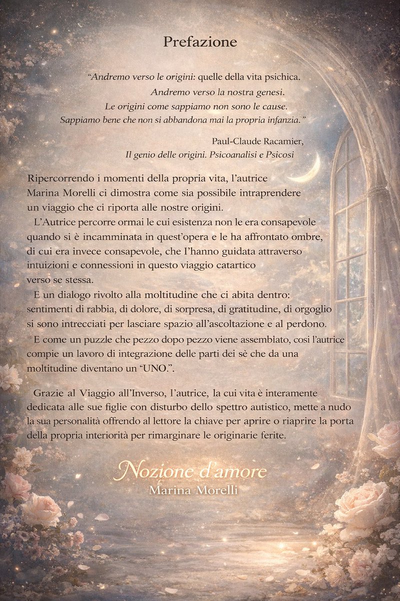 Lauroraluce's tweet image. Ci sono prefazioni che non introducono, ma attraversano.

Quella della dott.ssa Del Basso attraversa Nozione d’amore, e me.

La moltitudine che ci abita, il ritorno all’origine, ciò che sfugge, ma continua a muovere il senso.

Una soglia.

#nozionedamore #scrittura #libri #psiche