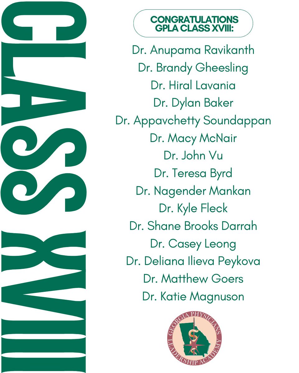 MAG1849's tweet photo. Please join us in welcoming and congratulating Class XVIII. We are excited to have this accomplished group of leaders join us and look forward to the impact they will make throughout the program. Congratulations to each of you on this well-deserved achievement. #GeorgiaPhysicians https://t.co/NYEBXCmWun