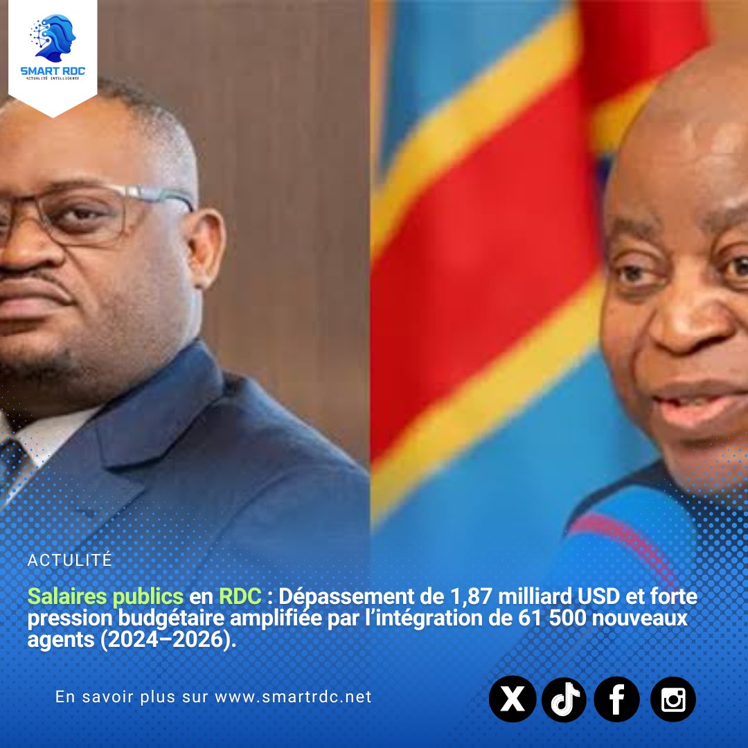 smart_rdc's tweet photo. La RDC fait face à une forte tension budgétaire liée aux salaires des agents publics : entre 2021 et 2024, les paiements ont dépassé les limites budgétaires de 1,87 milliard USD (70 % pour les ministères, 30 % pour les institutions politiques).

🔗https://t.co/uWDpm693Zp https://t.co/guv7ErThxk