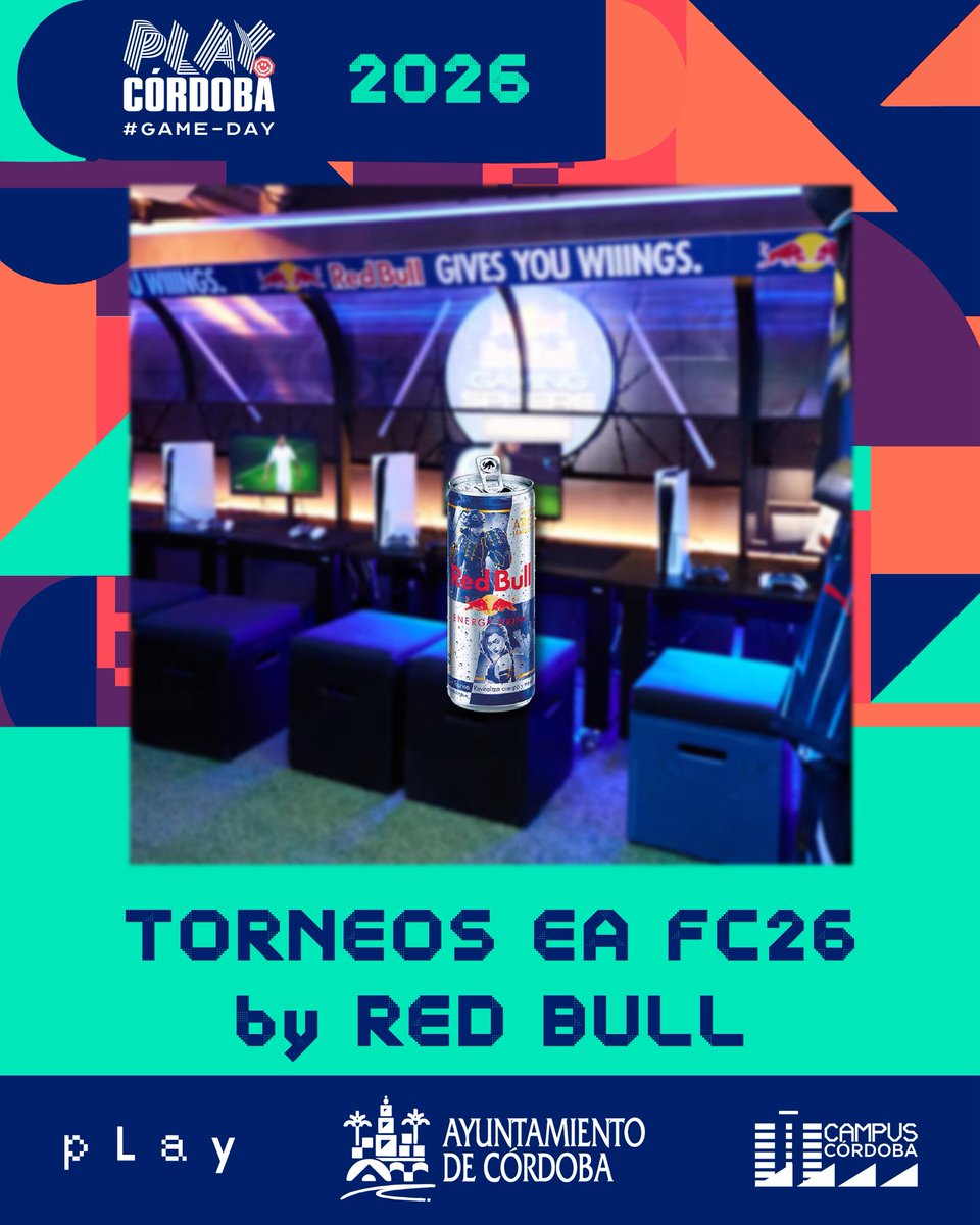 playgenpro's tweet photo. 🏆 TORNEOS EA FC26 by @redbullESP 
💥 En Play Córdoba #GameDay 2026

🔸 1vs1
🕥 10:30h | ⚽ 11:00h

🔹 2vs2
🕥 15:30h | ⚽ 16:00h

📝 Inscripción presencial
🎁 Premios y sorpresas

🟢 Play Córdoba #Game-Day
📅 21 marzo
📍 Campus Córdoba https://t.co/VzMPyZXKzk