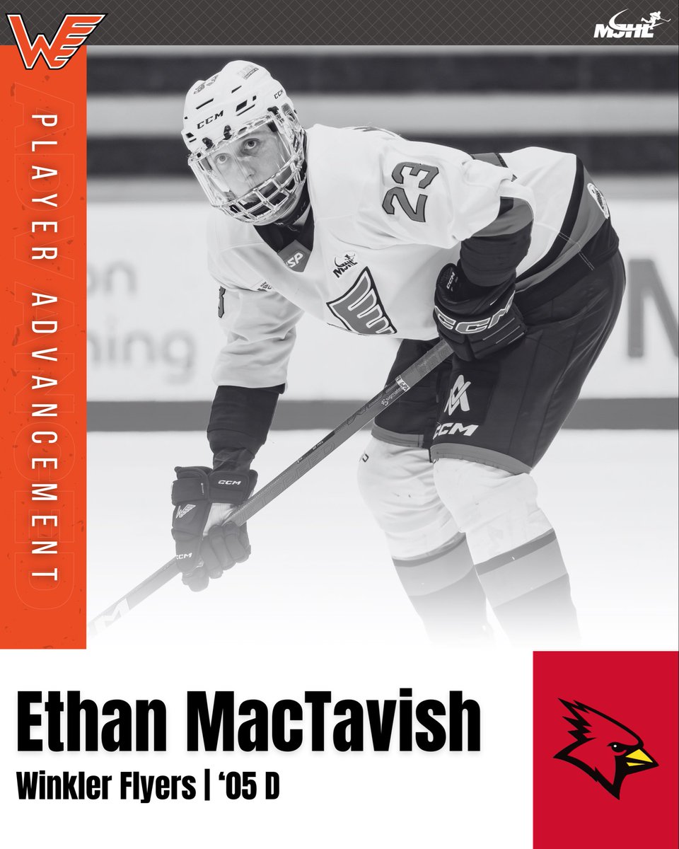 #PlayerAdvancement | Congratulations to <a href="/winklerflyers/">Winkler Flyers</a> FWD Ethan MacTavish (‘05) who has committed to play <a href="/NCAAIceHockey/">NCAA Ice Hockey</a> at <a href="/Cardinals_MHKY/">Plattsburgh State Men's Hockey</a>!

#MJHLHockey #PlayHereGoAnywhere