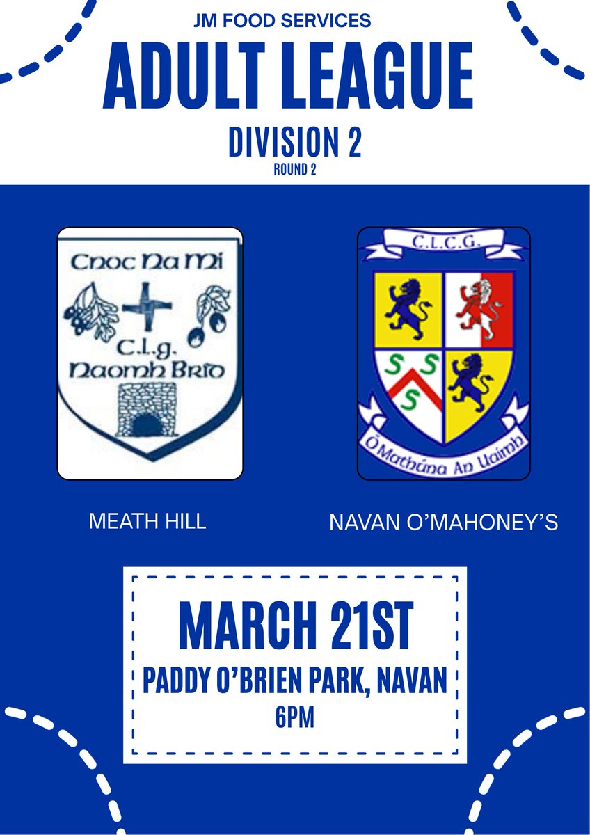 Round 2 of Division 2 this Saturday
Get all the latest news on the Meath Hill GAA app member.clubspot.app/club/meath-hil…
