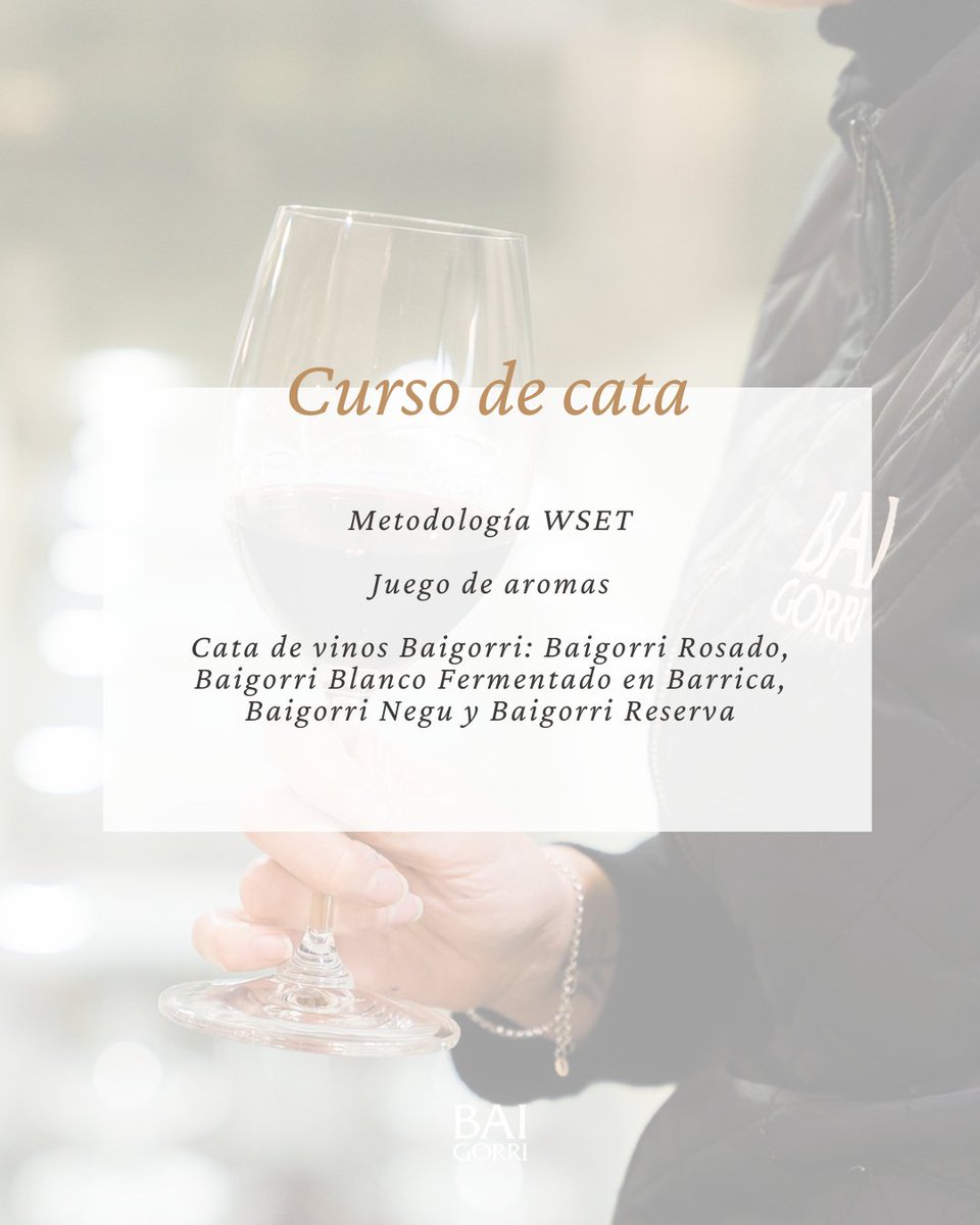 BodegasBaigorri's tweet photo. El próximo 18 de abril impartimos en bodega nuestro nuevo curso de cata.
Una experiencia completa, con metodología WSET, juego de aromas y cata de cuatro vinos Baigorri.
✖️ https://t.co/F6h5vEVSwl
-
On 18th April, we'll be running our new wine tasting course at the winery. https://t.co/9Sv1Ys8FHv