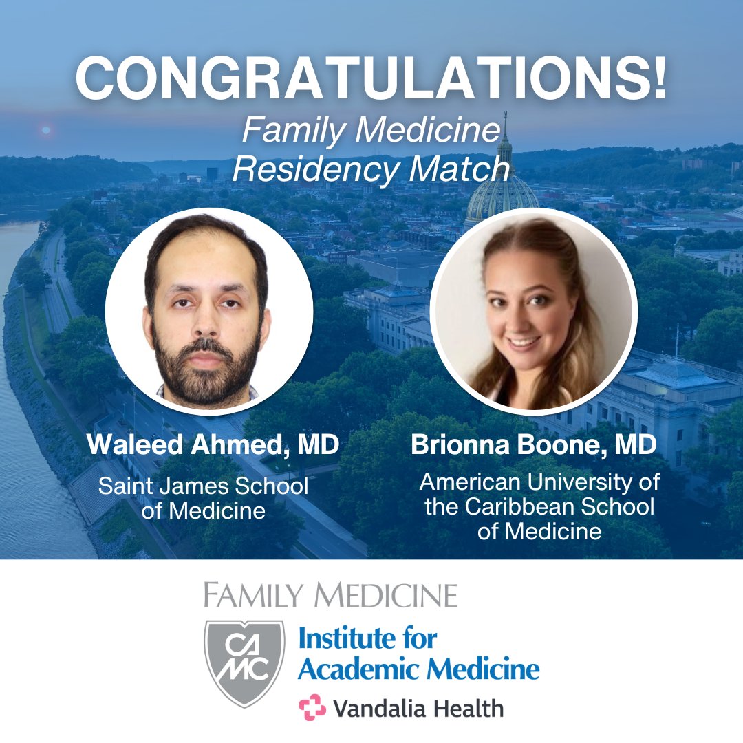 CAMCFamMedIAM's tweet photo. The results are in! Congratulations to the incoming Vandalia Health CAMC Family Medicine residents! We are thrilled to welcome them to our program and look forward to all they will achieve. https://t.co/U5xhYod6Ap